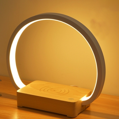 1-Light Table Lamp Contemporary Style Ring Shape Wood Nightstand Lamps