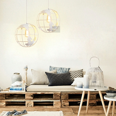 Contemporary Geometric Light Pendant Metal Wire Cage Lamp Shade