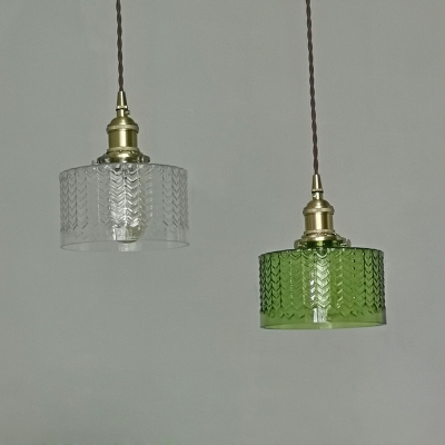 Drum Shape Pendant Lighting 1-Bulb with Glass Shade Hanging Lamp