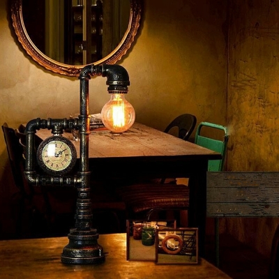 1-Light Bedside Table Lamps Vintage Style Water Pipe Shape Metal Reading Lamp