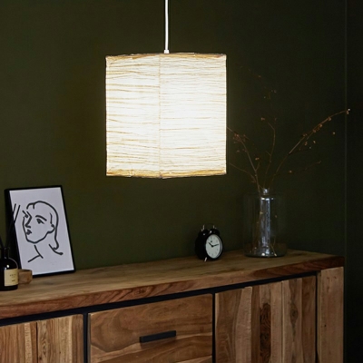 1-Light Pendant Lighting Modernist Style Rectangle Shape Fabric Hanging Ceiling Light