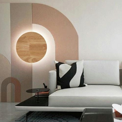 Round Shape Wall Mounted Light Fixture Wooden LED Wall Light Sconce