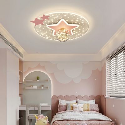 Star Flush Mount Ceiling Light Iron Starry Sky LED Ceiling Light Fixtures for Kid's Bedroom