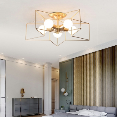 5-Light Flush Light Fixtures Modernist Style Cage Shape Metal Ceiling Mounted Lights