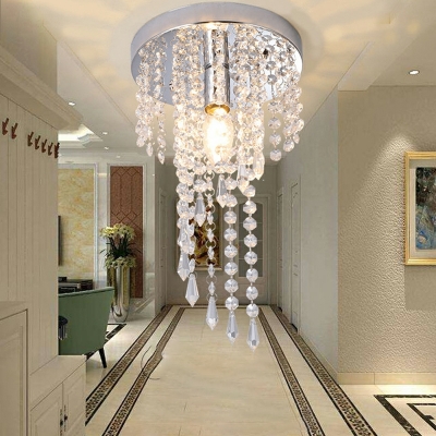 Crystal Flush Light Fixtures Modern Simple Ceiling Lights with Crystal Pendant Chain