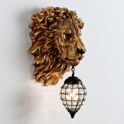 Lion Head Resin Wall Lamp Modern Creative Crystal Wall Sconce for Staircase Hotel Bedside
