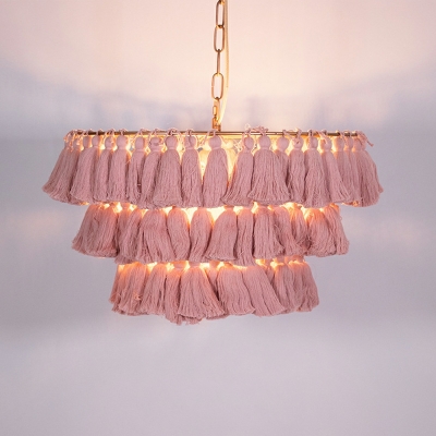Nordic Creative Cotton Thread Handwoven Pendant Light Multi-layer Romantic Chandelier