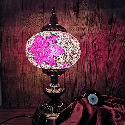 Single Head Table Lamp Pink Glass Shade Table Lighting for Bedroom