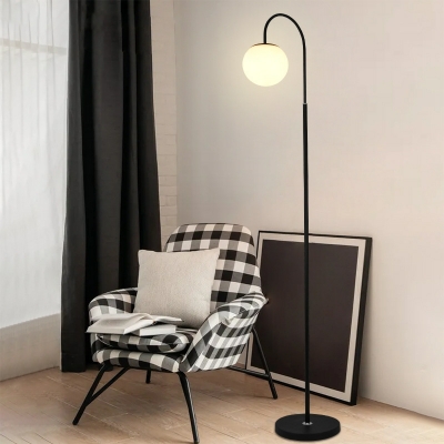White Glass Ball Floor Light Minimalist 1 Light Standing Floor Lamp with Arch Arm