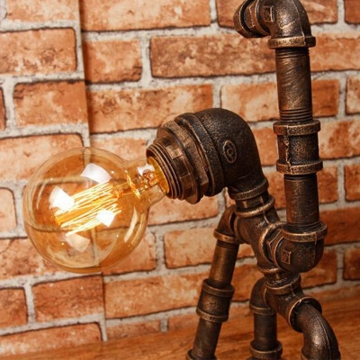 1-Light Table Lamps Industrial Style Water Pipe Shape Metal Nightstand Light