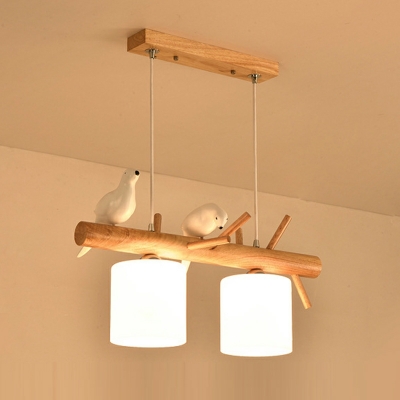 3-Light Ceiling Pendant Light Modern Style Cylinder Shape Wood Hanging Lamp Kit