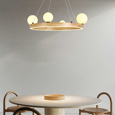 5-Light Chandelier Lights Modernist Style Ring Shape Wood Hanging Ceiling Light