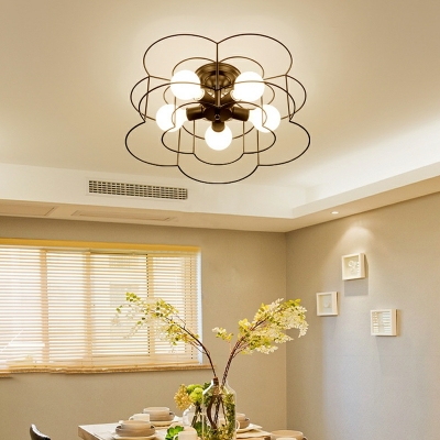 5-Light Flush Light Fixtures Contemporary Style Flower Shape Metal Ceiling Mounted Lights