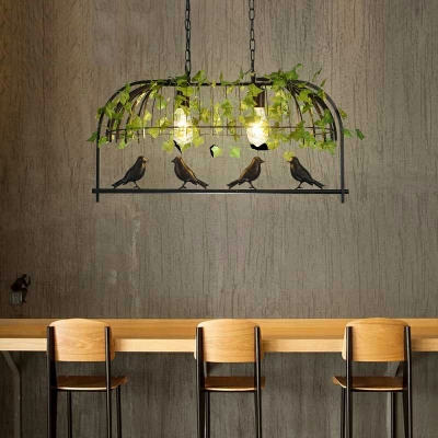 Black Island Light Retro Metal Bird Cage Drop Lamp for Restaurant with Plant Decoration
