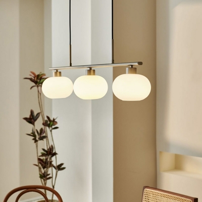 White Deum Shape Island Lighting 3-Bulb with Glass Shade Hanging Lamp