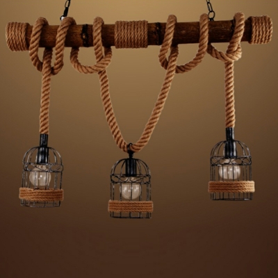 3-Light Pendant Lighting Industrial Style Cage Shape Metal Hanging Ceiling Light