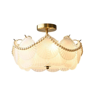 8-Light Semi Flush Light Fixtures Traditional Style Drum Shape Metal Ceiling Mounted Lights