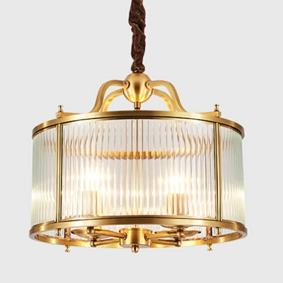 Copper Light Luxury Chandelier Drum Shade Glass Hanging Light for Dining Room