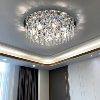 Modern Simple Crystal Flush Light Fixtures Drum Shape Bedroom Ceiling Lights