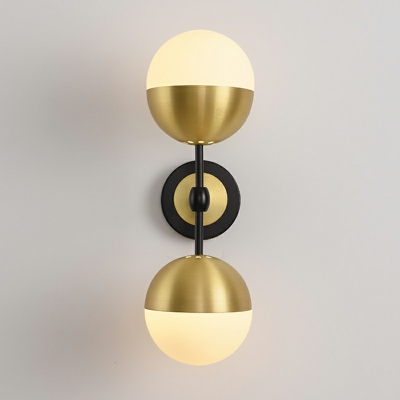 Sphere Vanity Light Fixture Postmodern Glass 2-Light Gold Wall Mounted Lamp