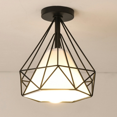 1-Light Flush Light Fixtures Contemporary Style Cage Shape Metal Ceiling Mounted Lights
