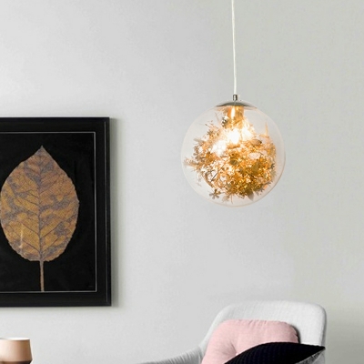 1-Light Hanging Ceiling Lights Modern Style Ball Shape Metal Pendant Lighting
