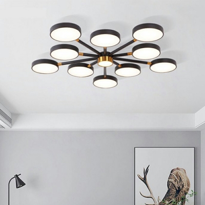 11-Light Flush Chandelier Contemporary Style Round Shape Metal Ceiling Light