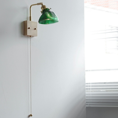 Ash Wood Wall Lamp Modern E27 Screw Glass Pull Wire Switch Wall Light