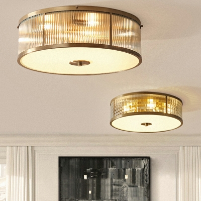 Contemporary Drum Flush Mount Ceiling Light Fixtures Glass Panes Flush Mount Lamp