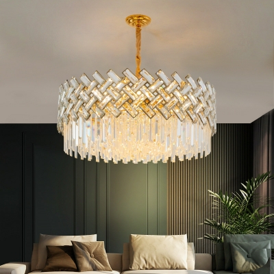Crystal Chandelier Lights Contemporary Style Drum Shape  Pendant Lighting