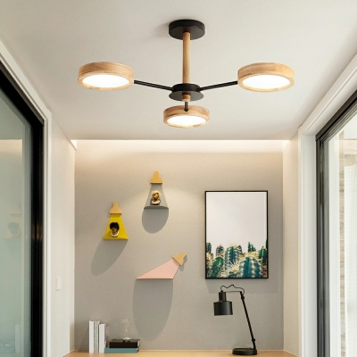 Semi Flush Light Modern Style Wood Semi-Flush Mount for Living Room