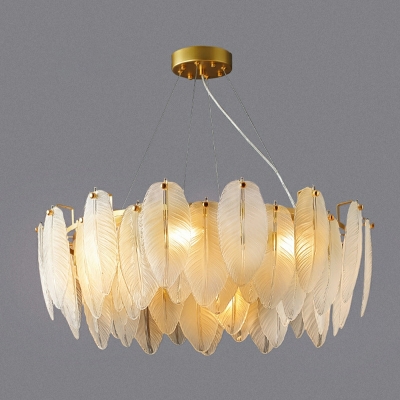 Stylish White Feather Chandelier Lighting Glass Living Room Pendant Lights