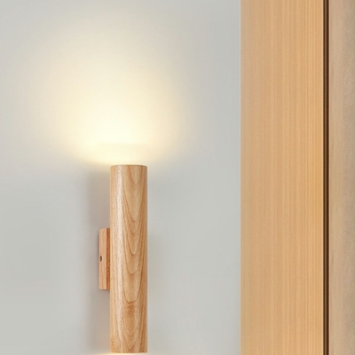 2-Light Sconce Lights Modernist Style Cylinder Shape Wood Wall Mounted Lamp