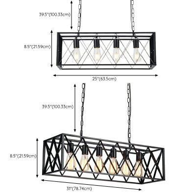 4-Light Pendant Lighting Industrial Style Cage Shape Metal Island Ceiling Light