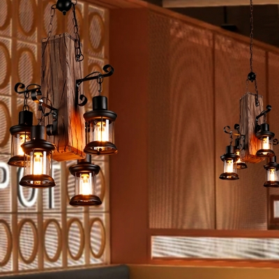 4 Lights Retro American Country Chandelier Lights Solid Wood Lamps Bar Pendant Lighting