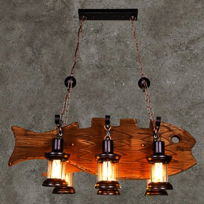 American Retro Wooden Chandelier Industrial Personality Creative Fish Shape Chandelier