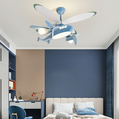 Kid's Bedroom Ceiling Fans Airplane Shape Acrylic and Iron LED Flush Mount Fan
