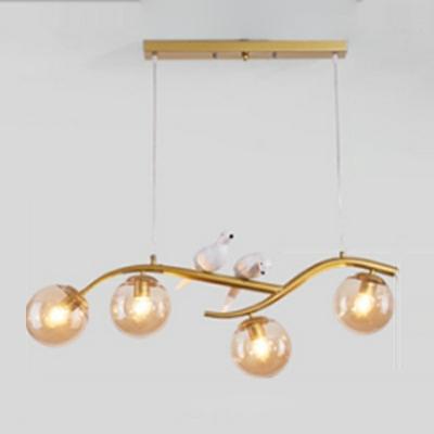 Modern Small Bird Island Lighting Glass Ball Shape 4 Bulbs Kitchen Bar Pendant Lights
