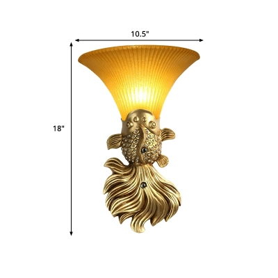 Resin Red/Gold Wall Lighting Fish Shape 1 Light Country Style Wall Sconce Lamp with Flared Amber Glass Shade