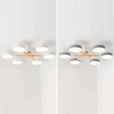 6-Light Flush Chandelier Modern Style Round Shape Metal Ceiling Lights