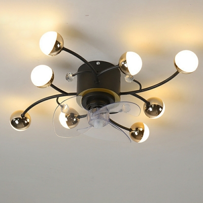 8-Light Fan Lighting Glass Shade Contemporary Flush Mount Ceiling Fan