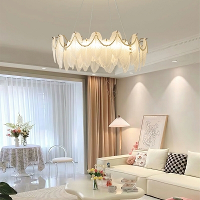 French Crystal Chandelier Third Gear Creative Pearl Shell Glass Chandelier for Living Room