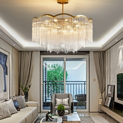Modern Light Luxury Crystal Chandelier Simple Tassel Chandelier for Living Room