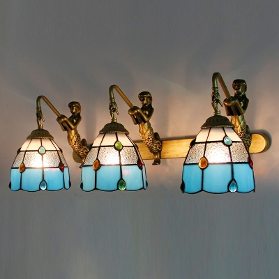 Tiffany Art Glass Mirror Front Vanity Light Flower Theme Bathroom Wall Light