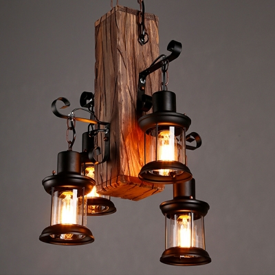 4 Lights Retro American Country Chandelier Lights Solid Wood Lamps Bar Pendant Lighting