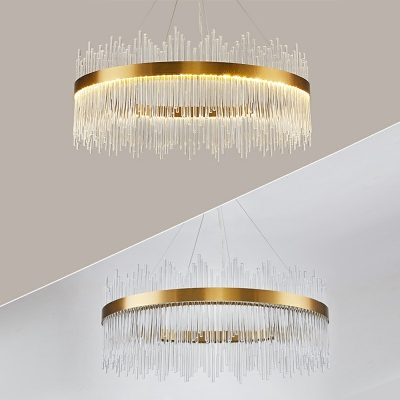 Contemporary Layered Chandelier Lights Faceted Clear Glass Prism Ceiling Chandelier