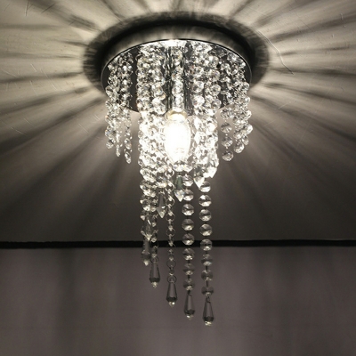 Crystal Flush Light Fixtures Modern Simple Ceiling Lights with Crystal Pendant Chain