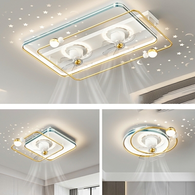 Modern Acrylic Flush Mount Fan Light Geometric Shape Fan Lamp in Blue Gold for Living Room