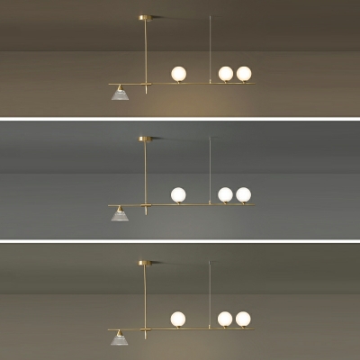 Modern Light Luxury Copper Island Lighting Glass Shade Linear Pendant Light