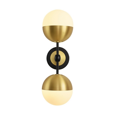 Sphere Vanity Light Fixture Postmodern Glass 2-Light Gold Wall Mounted Lamp